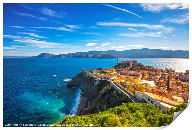 Elba island, Portoferraio aerial view. Lighthouse and fort Print by Stefano Orazzini