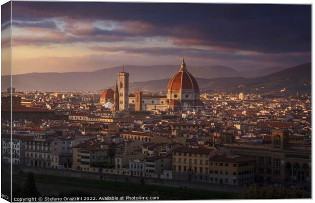 Florence, Duomo Cathedral landmark. Sunset view. Canvas Print by Stefano Orazzini