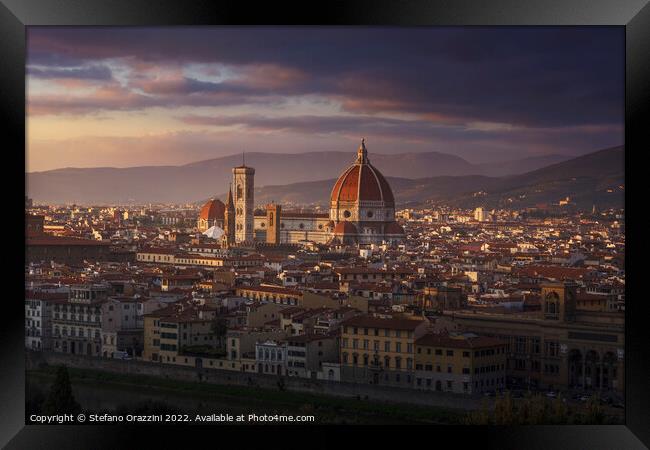 Florence, Duomo Cathedral landmark. Sunset view. Framed Print by Stefano Orazzini