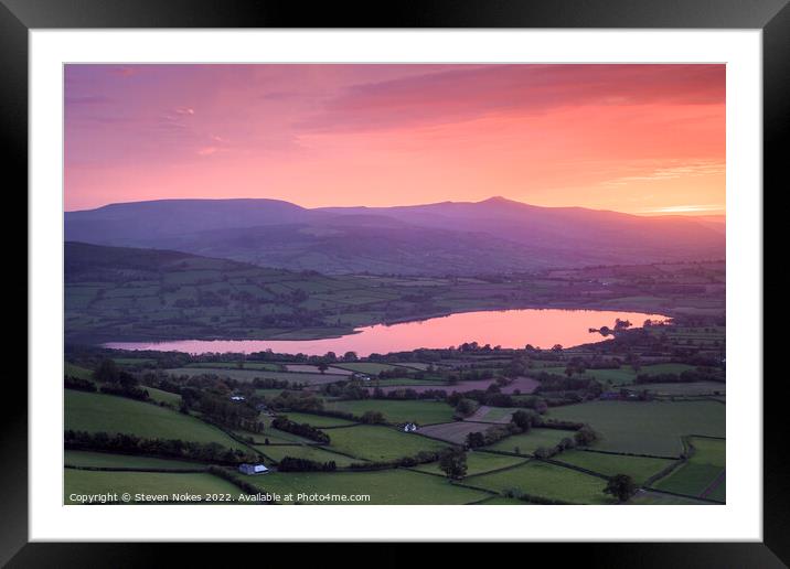 Majestic Sunset over Llangorse Lake and Pen Y Fan Framed Mounted Print by Steven Nokes