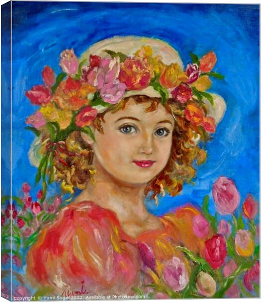 Yumi Sugai. Girl fairy in tulip hat. Canvas Print by Yumi Sugai