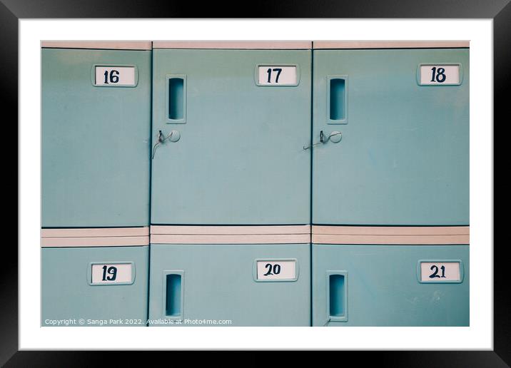 Blue storage locker Framed Mounted Print by Sanga Park