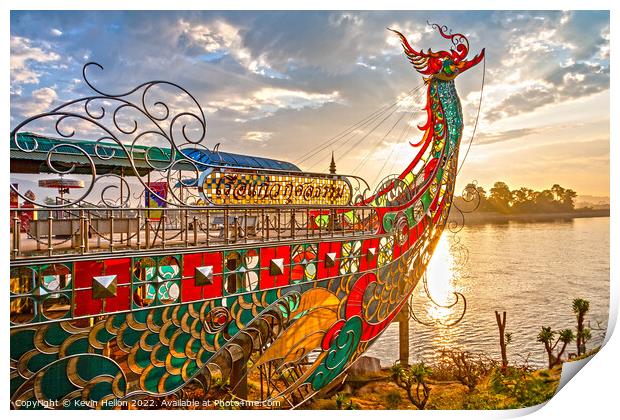 Dragon boat prow at sunset Print by Kevin Hellon