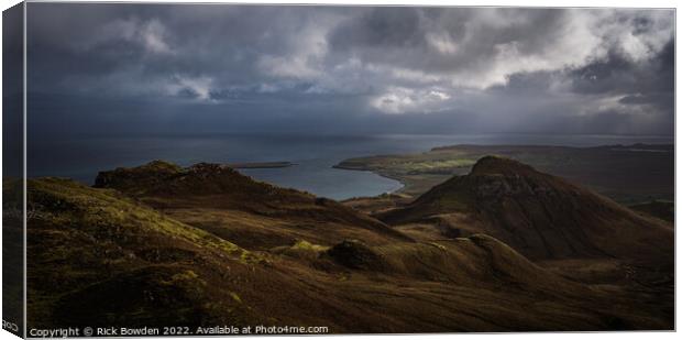 Staffin Bay from the Quiraing Canvas Print by Rick Bowden
