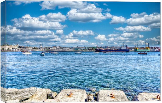 Cityscape with Coastal Tanker Canvas Print by Roger Mechan