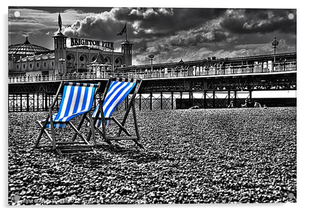 Deck chairs and pier Acrylic by Andy Wager