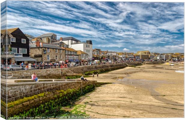 Bustling St Ives Beach Town Canvas Print by Roger Mechan