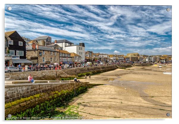 Bustling St Ives Beach Town Acrylic by Roger Mechan