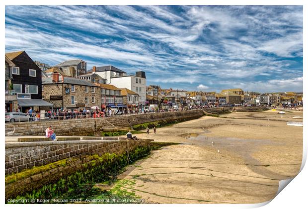 Bustling St Ives Beach Town Print by Roger Mechan