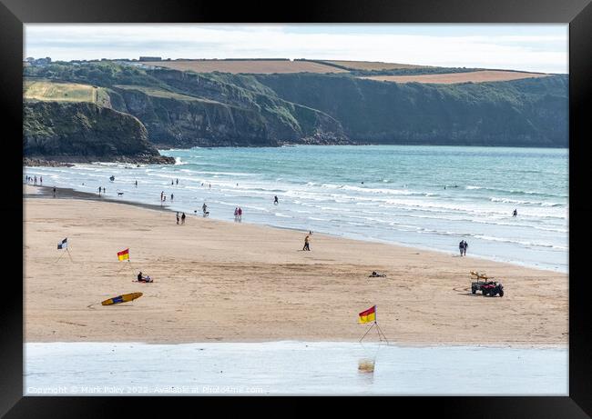 Safe Bathing at Broad Haven Beach, Pembrokeshire,  Framed Print by Mark Poley