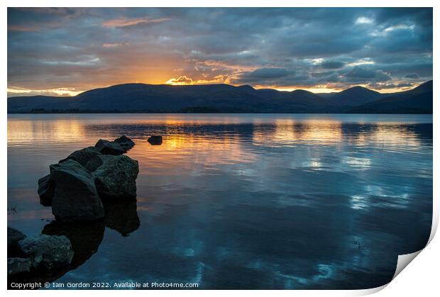 Sunset over Loch Lomond Scotland Print by Iain Gordon