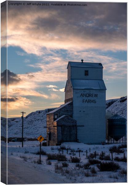 Andrew Farms grain elevator Canvas Print by Jeff Whyte