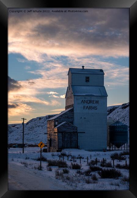 Andrew Farms grain elevator Framed Print by Jeff Whyte