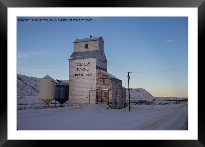 Andrew Farms grain elevator Framed Mounted Print by Jeff Whyte