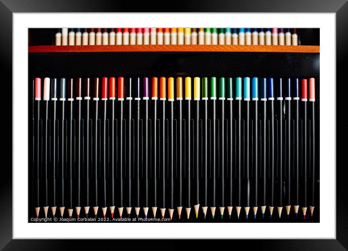 Color pencils for artistic drawing ordered by color gradient, on Framed Mounted Print by Joaquin Corbalan
