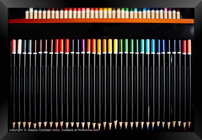 Color pencils for artistic drawing ordered by color gradient, on Framed Print by Joaquin Corbalan