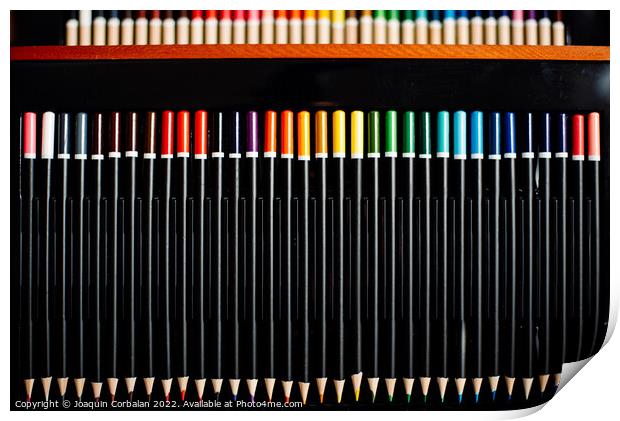 Color pencils for artistic drawing ordered by color gradient, on Print by Joaquin Corbalan
