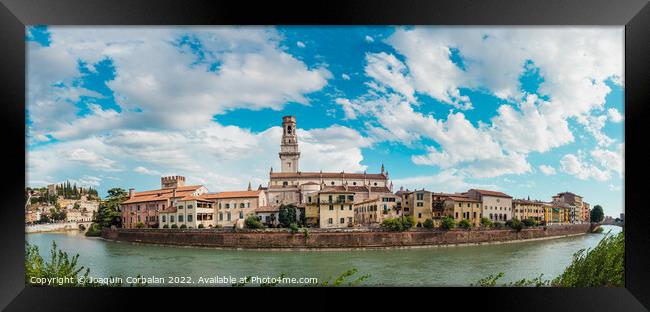 Panoramic of Verona crossed by the river Adige, with the tower o Framed Print by Joaquin Corbalan