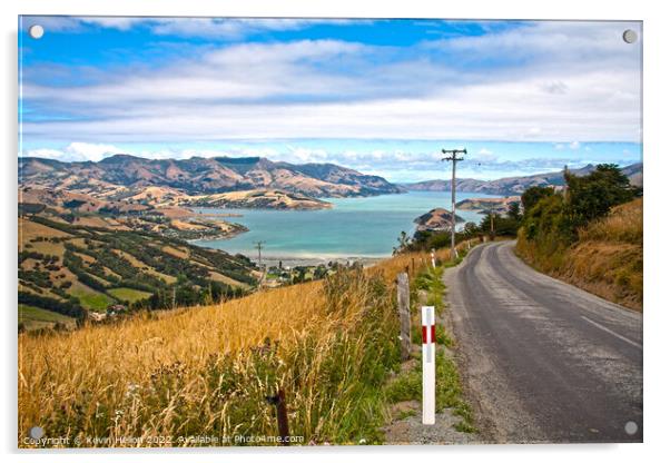 Road through the grasslands and hills of Akaroa Acrylic by Kevin Hellon