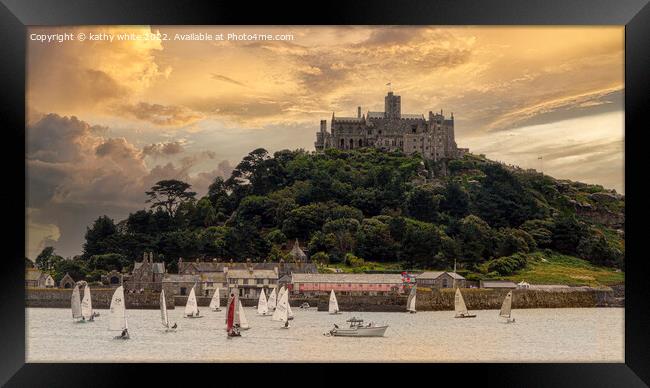sailing at St Michaels Mount Framed Print by kathy white