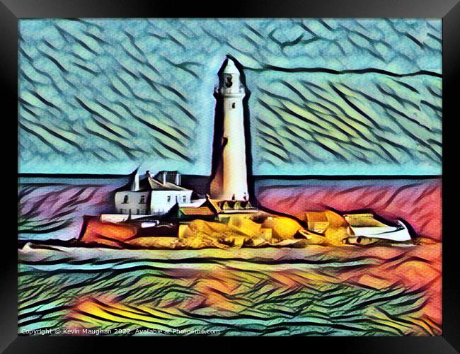 St Marys Lighthouse (Art Deco Style) Framed Print by Kevin Maughan