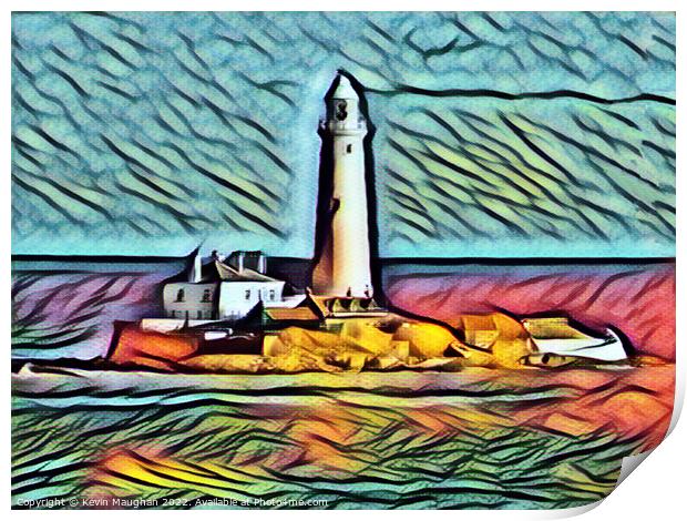 St Marys Lighthouse (Art Deco Style) Print by Kevin Maughan