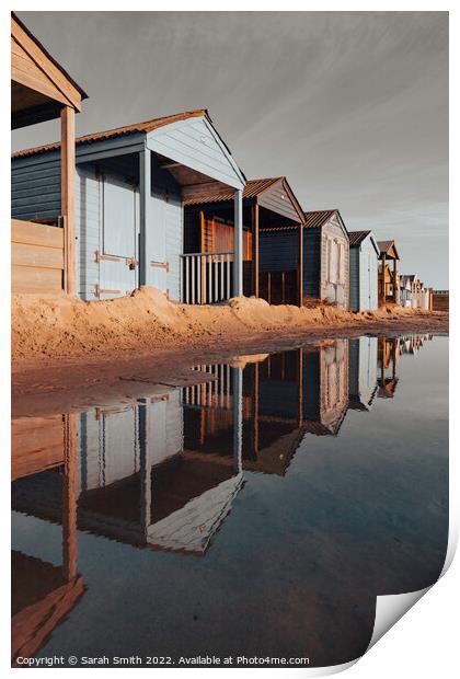 Beach Huts Reflected  Print by Sarah Smith
