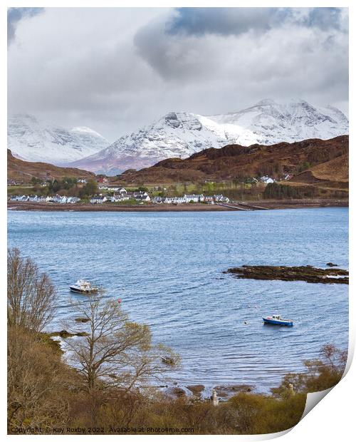 Shieldaig village and Loch Shieldaig Print by Kay Roxby