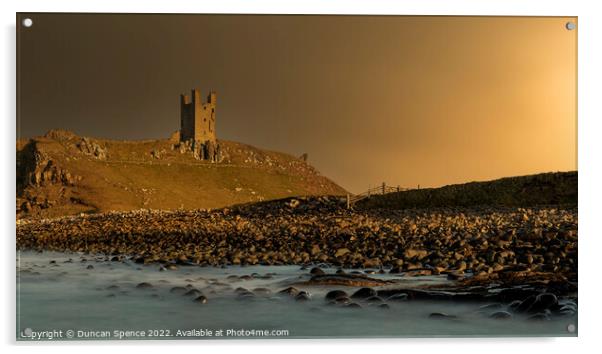 Dunstanburgh Castle at Sunset, Northumberland. Acrylic by Duncan Spence