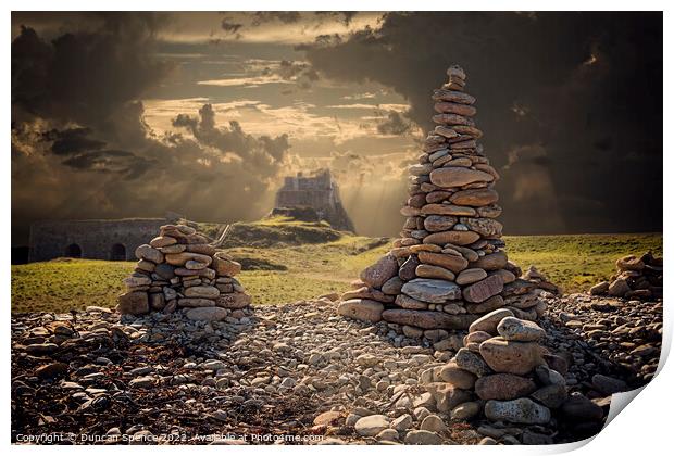 Holy Island rock piles Print by Duncan Spence