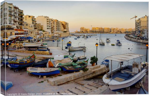 Dusk Settles over Spinola Bay, Malta Canvas Print by Kasia Design