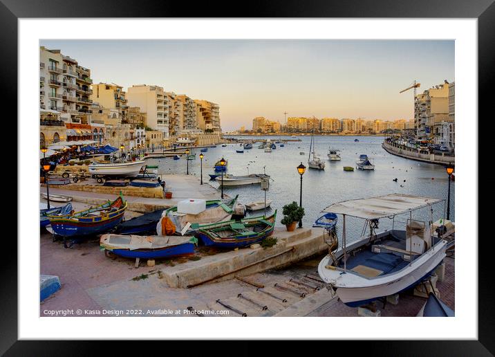 Dusk Settles over Spinola Bay, Malta Framed Mounted Print by Kasia Design