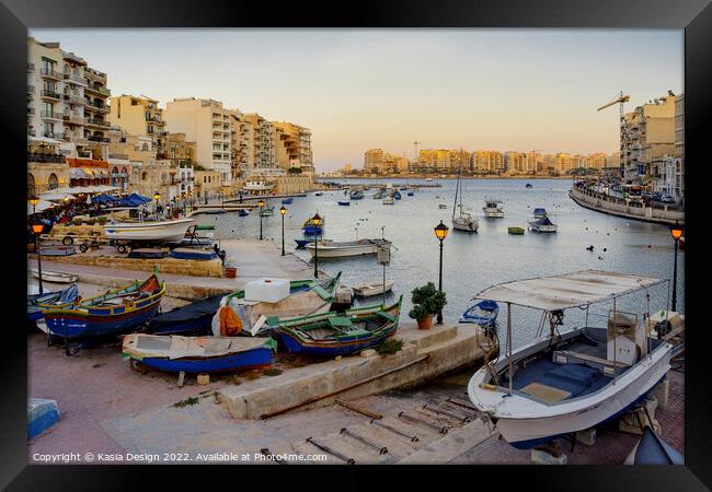 Dusk Settles over Spinola Bay, Malta Framed Print by Kasia Design