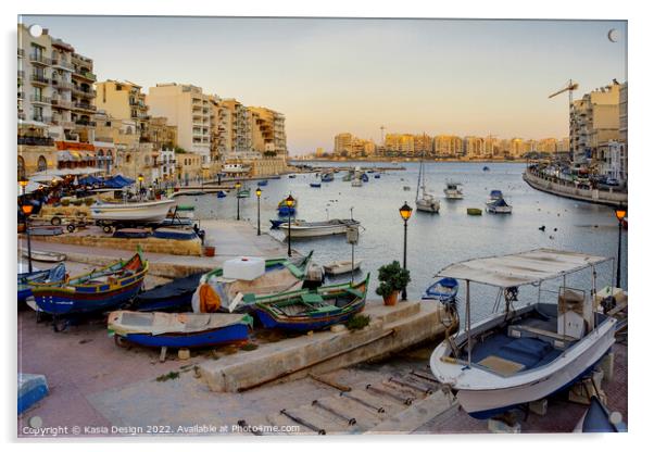 Dusk Settles over Spinola Bay, Malta Acrylic by Kasia Design