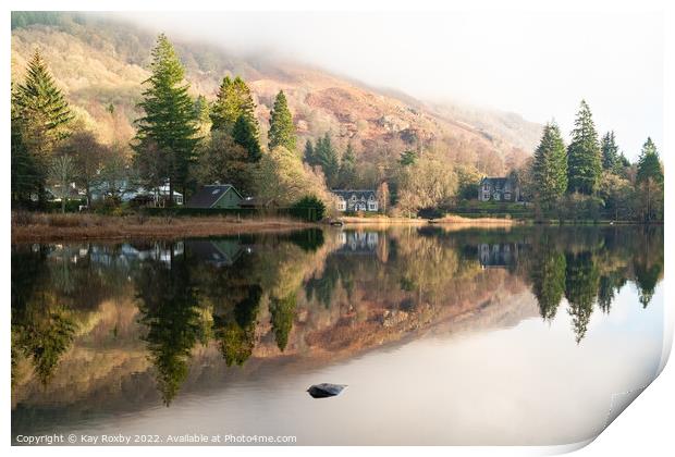 Loch Ard reflections Print by Kay Roxby