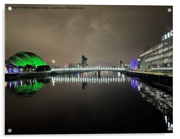 Bells Bridge at Night, Glasgow Acrylic by Kevin Jackson