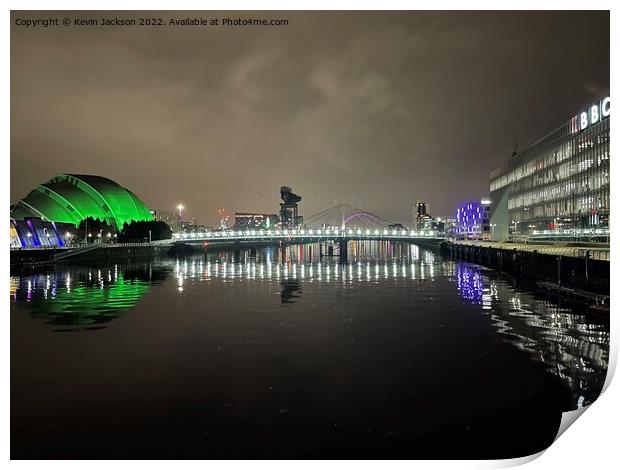 Bells Bridge at Night, Glasgow Print by Kevin Jackson
