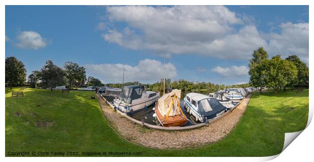 360 panorama of Womack Staithe on the River Thurne, Norfolk Broads Print by Chris Yaxley