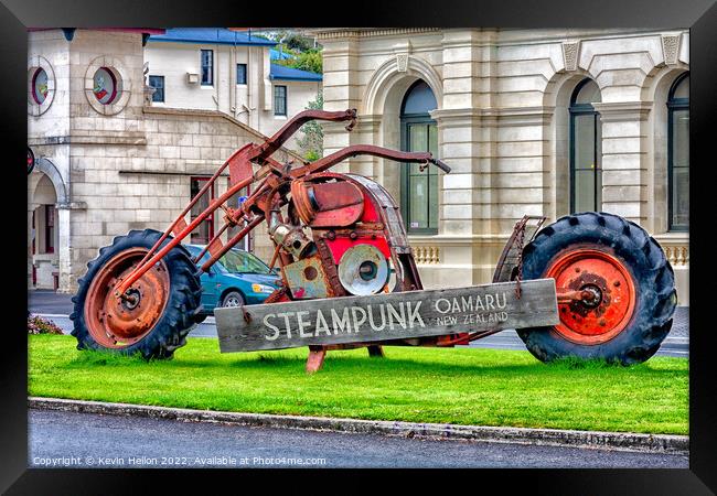 Steampunk bike, Oamaru, South Island, New Zealand Framed Print by Kevin Hellon