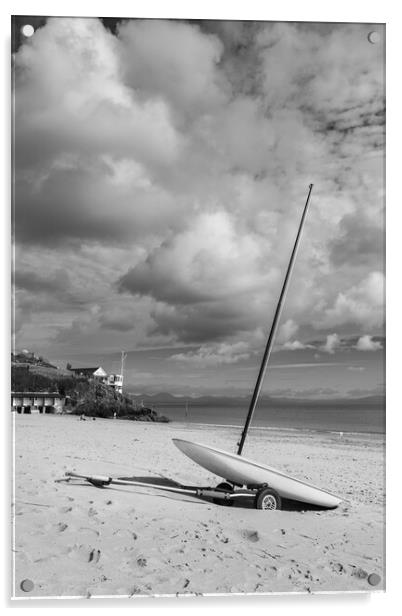 Sailing boat on Abersoch beach Acrylic by Jason Wells