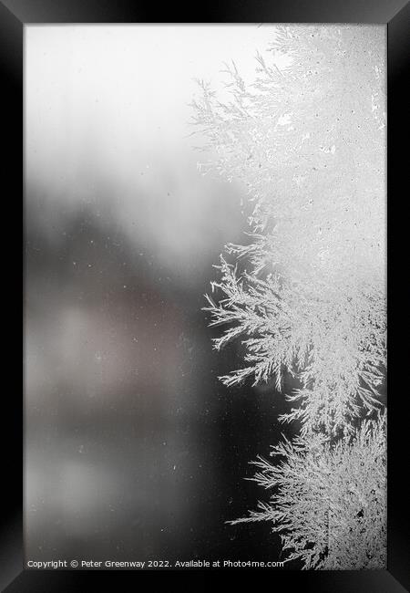 Frost Fractal Patterns On A Pane Of Glass After A Haw Frost Framed Print by Peter Greenway
