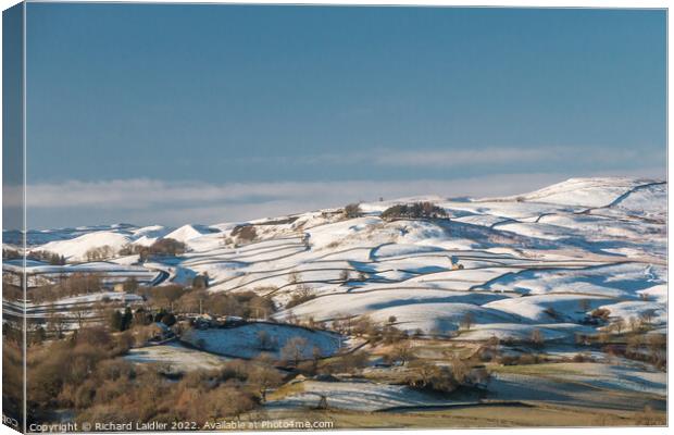 Kirkcarrion from Whistle Crag with a covering of snow. Canvas Print by Richard Laidler