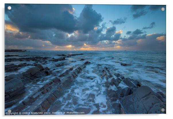 Sandymouth Bay Sunset North Cornwall Acrylic by CHRIS BARNARD