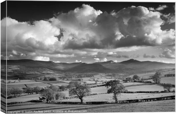 Clouds over the Brecon Beacons, Wales Canvas Print by Justin Foulkes