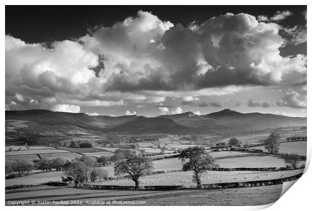 Clouds over the Brecon Beacons, Wales Print by Justin Foulkes