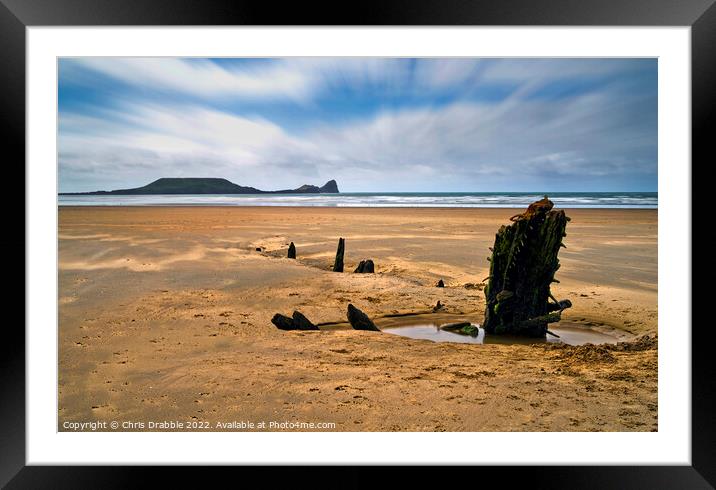 The wreck of the Helvetia and Worm's Head Framed Mounted Print by Chris Drabble