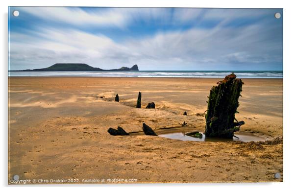 The wreck of the Helvetia and Worm's Head Acrylic by Chris Drabble