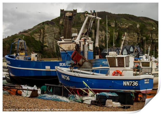 Fishing Boats on the Stade Beach in Hastings. Print by Mark Ward
