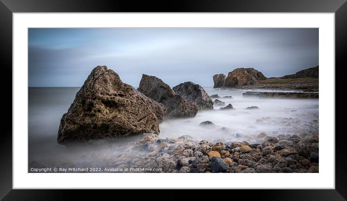 Graham Sands and Target Rock Framed Mounted Print by Ray Pritchard