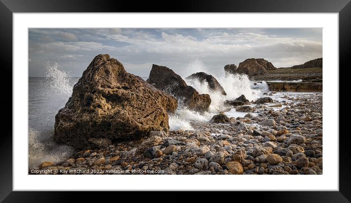 Wave Crashing Over Rocks Framed Mounted Print by Ray Pritchard